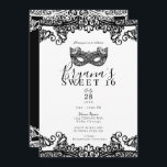 White & Black Lace Masquerade Sweet 16 Party Kaart<br><div class="desc">Aanpassen voor elke gebeurtenis</div>