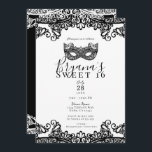White & Black Lace Masquerade Sweet 16 Party Kaart<br><div class="desc">Aanpassen voor elke gebeurtenis</div>