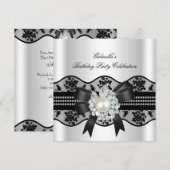White Black Lace Pearl Elegant Birthday Party Kaart (Voorkant / Achterkant)