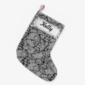 White & Black Lace Tree of Mantle Stocking Kleine Kerstsok (Voorkant (Hangend))