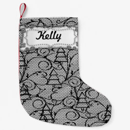 White & Black Lace Tree of Mantle Stocking Kleine Kerstsok