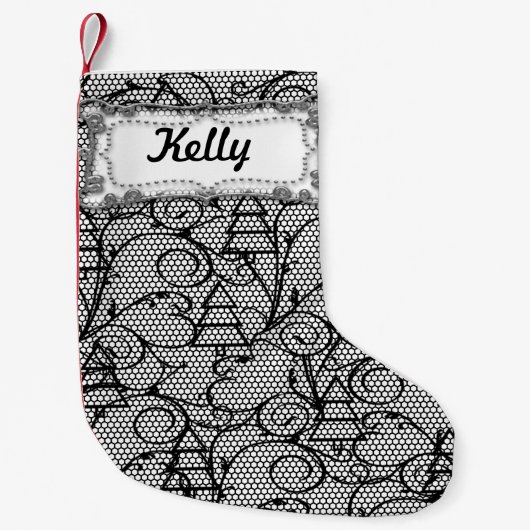 White & Black Lace Tree of Mantle Stocking Kleine Kerstsok (Voorkant)