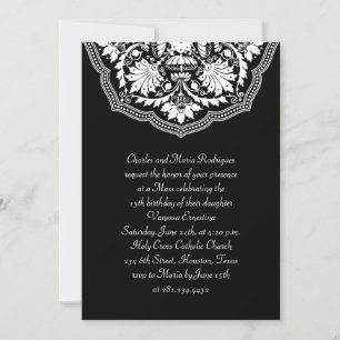 White & Black Latijn Pattern Quinceanera Invitatio Kaart