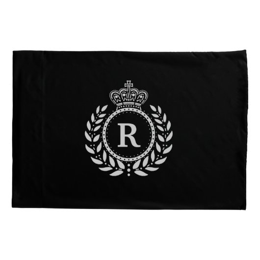 White Black Laurel Wreath Crown Monogram | Koninkl Kussensloop (Achterkant)