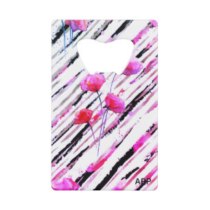 *~* White Black Lavender Pink Poppy Pattern Creditkaart Flessenopener
