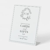 White Black Leafy Crest Monogram Card & Gifts Reclamebord Met Voetstuk (Voorkant)