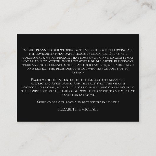 White Black Leafy Crest Monogram Coronavirus Informatiekaartje (Achterkant)