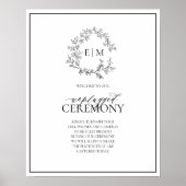 White Black Leafy Crest Monogram Unplugged Wedding Poster (Voorkant)