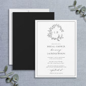 White Black Leafy Crest Monogram Vrijgezellenfeest Kaart