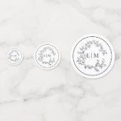 White Black Leafy Crest Monogram Weddenschap Confetti (Achterkanten)