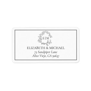 White Black Leafy Crest Monogram Weddenschap Etiket