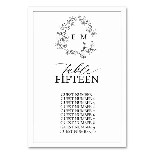 White Black Leafy Crest Monogram Weddenschap Kaart (Achterkant)