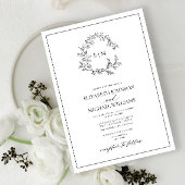 White Black Leafy Crest Monogram Weddenschap Kaart
