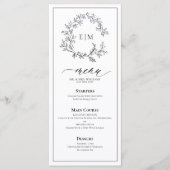 White Black Leafy Crest Monogram Weddenschap Menu (Voorkant)