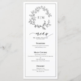 White Black Leafy Crest Monogram Weddenschap Menu
