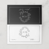 White Black Leafy Crest Monogram Weddenschap Plaatskaartje (Buitenkant ongevouwen)