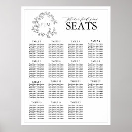 White Black Leafy Crest Monogram Weddenschap Poster