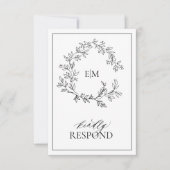 White Black Leafy Crest Monogram Weddenschap RSVP- RSVP Kaartje (Voorkant)
