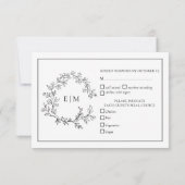White Black Leafy Crest Monogram Weddenschap RSVP- RSVP Kaartje (Achterkant)