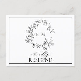 White Black Leafy Crest Monogram Weddenschap RSVP Uitnodiging Briefkaart