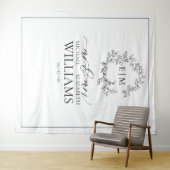 White Black Leafy Crest Monogram Weddenschap Wandkleed (In Situ (horizontaal))