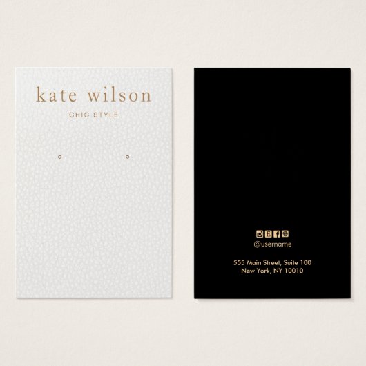 White Black Leather (afbeelding) Earring Display K Visitekaartje (Voorkant /achterkant)