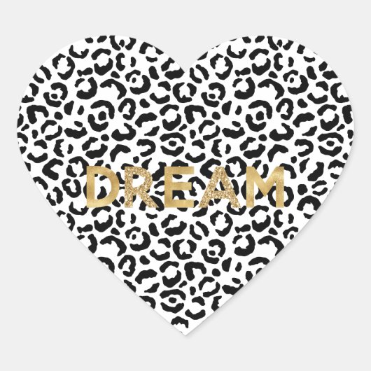 White Black leopard print Gold Glitter Dream Hart Sticker (Voorkant)