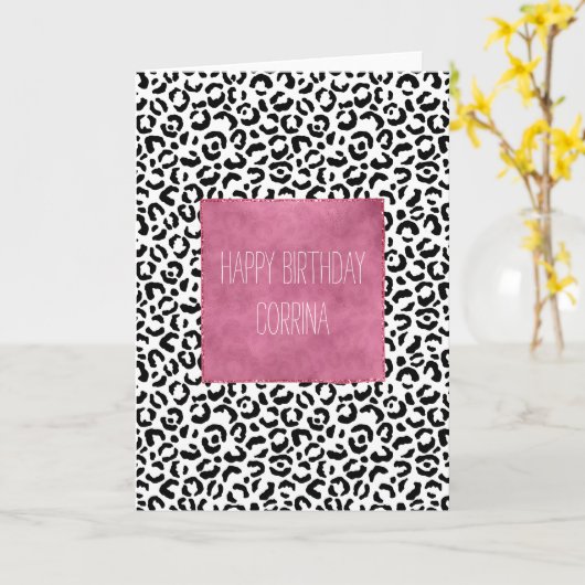 White Black leopard Print Kaart (Gele Bloem)