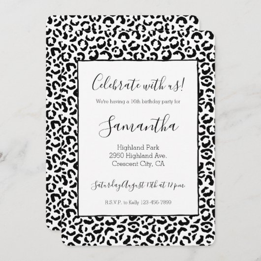 White Black leopard Print Kaart (Voorkant / Achterkant)