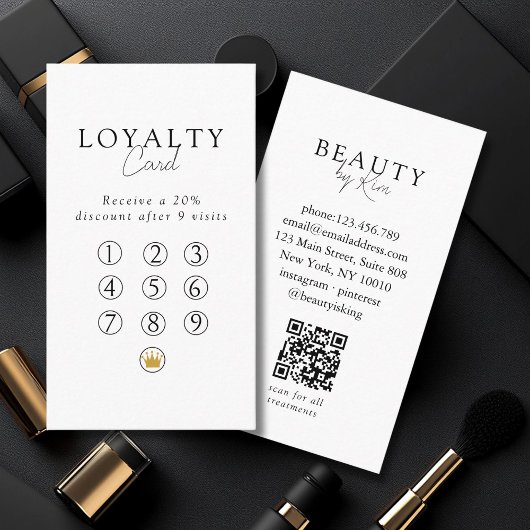  White & Black  Minimal Salon QR Code Loyalty Visitekaartje