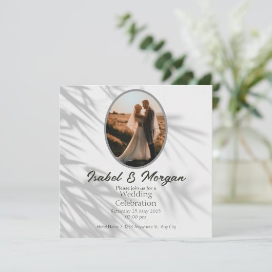 White Black Minimalist Wedding Invitation, foto Kaart (Staand voorkant)