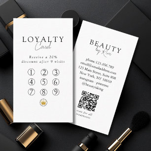 White & Black Minimalistische Salon QR Code Loyalt Visitekaartje
