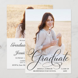 White Black Modern 2 PHOTO Graduation Party Kaart