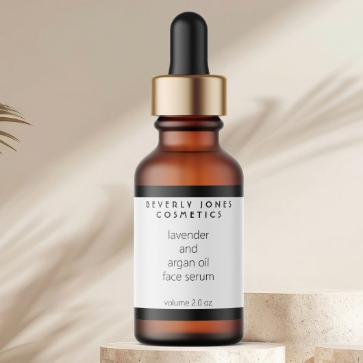 White & Black Modern Cosmetics Dropper Bottle Etiket