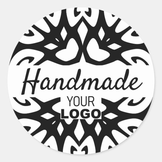 White Black Modern Ornament Mandala Handmade Logo Ronde Sticker (Voorkant)