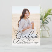 White Black Modern PHOTO Graduation Party Kaart (Staand voorkant)