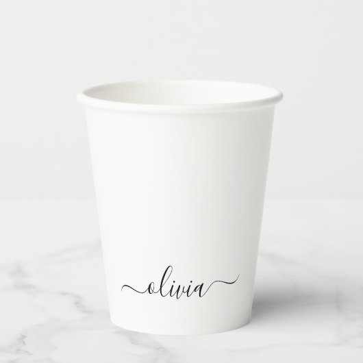 White Black Monogram Paper Cups Papieren Bekers (Voorkant)