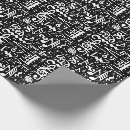 White Black Musical Notes Wrapping Paper Cadeaupapier