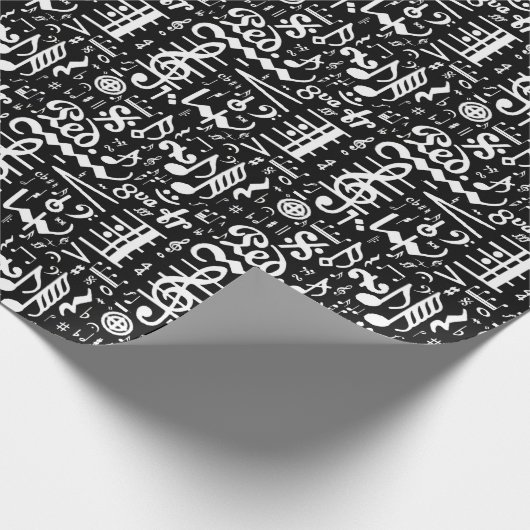 White Black Musical Notes Wrapping Paper Cadeaupapier (Hoek)