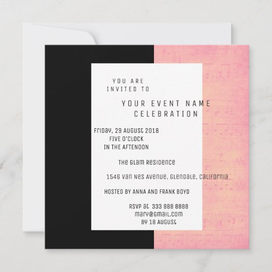 White Black Muzieknoten Concert Roos Gold Salmon Kaart (Voorkant)