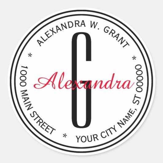 White Black Name Monogram Addr Envelope Seals Ronde Sticker (Voorkant)