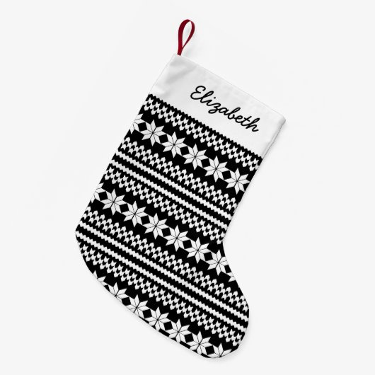 White Black Nordic KerstSweater Pattern Kleine Kerstsok (Voorkant (Hangend))