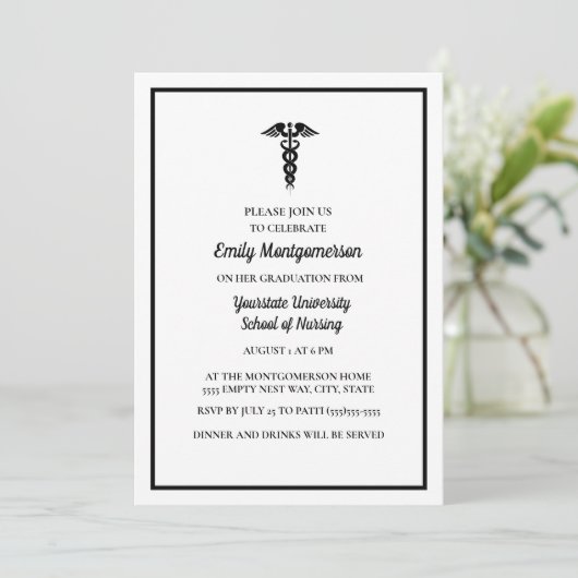 White Black Nursing School Graduparty Kaart (Staand voorkant)