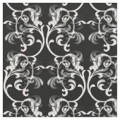 White Black Parisian Damask Pattern Fabric Stof (Close Up)