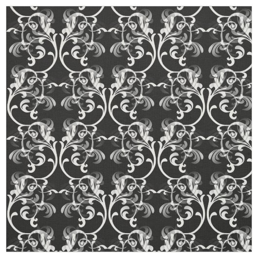 White Black Parisian Damask Pattern Fabric Stof (Swatch)