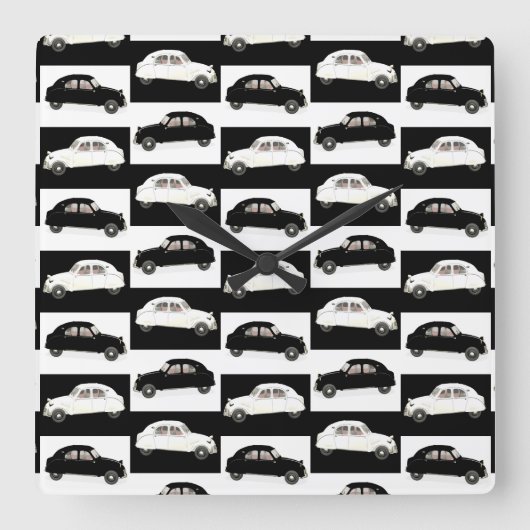 White & Black Pattern Citroen 2CV Vierkante Klok (Voorkant)