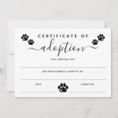 White Black Paw Prints Certificate of Adoption (Voorkant)