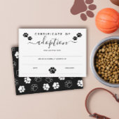 White Black Paw Prints Certificate of Adoption
