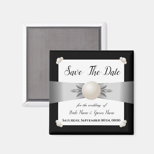 White & Black Pearl Lint Foto de datum opslaan Magneet (Voorkant / Achterkant)