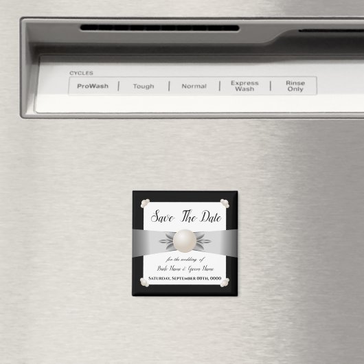 White & Black Pearl Lint Foto de datum opslaan Magneet (Insitu (Vaatwasser))